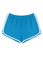 Detailansicht blaue Sportshorts mit weißen Paspeln und elastischem Taillenbund für Damen - L / See Blau