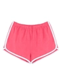 Detailansicht der pinken Sporthose mit elastischem hohen Bund und weißen Kontrastpaspeln - L / Wassermelonenrot