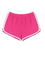 Details der rosaroten Sportshorts mit weißen Kontrastkanten und elastischem Bund - XS / Hellrosenrot