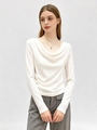 Haut élégant blanc à manches longues avec col bénitier et coupe ajustée pour femmes en tricot - S / Blanc