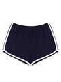 Detail der marineblauen Sport-Dolphin-Shorts mit weißem Kontrastrand und Gummizug - S / Marineblau