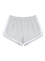 Details grauer Laufshorts mit elastischem Bund und weißer Kontrasteinfassung am Saum - XL / Off-White Grau