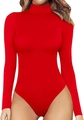 Detail of red slim fit turtleneck bodysuit with long sleeves and stretch fabric finish - S / Red
