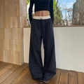 Pantaloni larghi a quadri scuri da donna con vita elastica e coulisse color crema - S / Quadri Blu