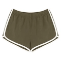 Olivgrüne Damen Sport-Shorts mit weißer Paspelierung und elastischem Taillenbund - XS / Armeegrün