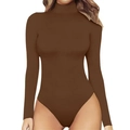 Slim fit long sleeve turtleneck bodysuit in coffee brown color for a sleek feminine look - S / Coffee