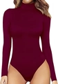 Slim fit burgundy long sleeve bodysuit with mock neck for women in stretchy fabric - S / Burgundy