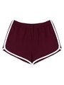 Damen Sportshorts in Burgund mit weißer Paspelierung und praktischem Elastikbund - M / Weinrot