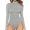 Slim fit light grey high neck long sleeve bodysuit for women in soft knitted fabric - S / Light Gray