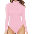 Slim fit pink long sleeve turtleneck bodysuit for women with a sexy thong bottom cut - S / Light Pink