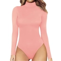 Slim fit long sleeve turtleneck bodysuit in light pink for women daily wear - S / Pink