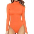 Slim fit orange long sleeve mock neck bodysuit for women in stretchy fabric - S / Orange Red