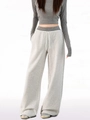 Women's grey two-piece set with cropped long sleeve top and wide-leg drawstring sweatpants - S / Grayish White