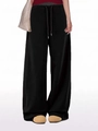 Women's black wide-leg sweatpants with drawstring waist and loose straight-cut fit - S / Black