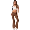 Women's brown low-waist flare yoga pants with fold-over waistband for a slim fit - XS / Brown