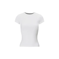 Nauwsluitend dames T-shirt met korte mouwen van witte ribgebreide stof en een ronde hals - XS / Wit