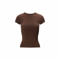 Nauwsluitend donkerbruin sport T-shirt met korte mouwen en ronde hals voor dames - XS / Donkerbruin