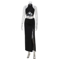 Conjunto de dos piezas negro para mujer con cuello halter y falda larga con abertura - S / Negro