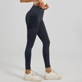 High-waist athletic yoga leggings in charcoal grey with side mesh pockets and lifting effect - Gunmetal