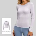 Top da yoga slim fit a maniche lunghe da donna in viola gloria mattutina con girocollo - Viola