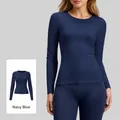 Top da yoga a maniche lunghe blu navy da donna realizzato in tessuto elastico ad alte prestazioni - Taglia S / Top / Blu Reale