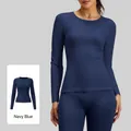 Slim fit navy blue long sleeve yoga top for women made of elastic performance fabric - S / Tops / Royal Blue