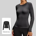 Slim fit long sleeve yoga top in meteorite grey with high elastic knit fabric - S / Tops / Meteorite Grey