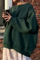 Detail of forest green oversized crewneck sweatshirt with ribbed cuffs and drop shoulder - S / Dark Green