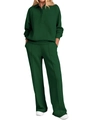 Close-up of dark green polo neck top and wide-leg pants with front pleat detail - S / Dark Green