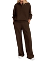 Detail of dark brown long-sleeve polo sweatshirt and trousers with vertical seam lines - S / Dark Brown