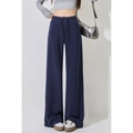 Pantaloni sportivi blu scuro a vita alta con gamba larga e coulisse regolabile - S / Blu navy