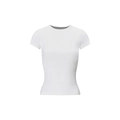 T-shirt de yoga blanc ajusté en coton côtelé avec col rond et manches courtes femme - L / Blanc