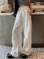 Pantaloni cargo bianchi a gamba larga con vita elastica e coulisse in stile urbano - S / Bianco