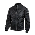 Close-up of black MA1 bomber jacket featuring functional sleeve pocket and zip details - M / Tops / Black