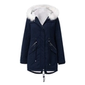 Dunkelblauer Damen Parka mit weißem Kunstpelzkragen und warmem Fleece-Futter - EU(3XL) / Dunkelblau