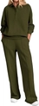 Olive green two-piece lounge set with polo sweatshirt and wide-leg trousers - S / Army Green
