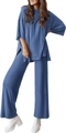 Blaues zweiteiliges Damen-Lounge-Set mit Kurzarm-T-Shirt und weiter Hose - XS / Blau