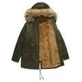 Olive green hooded winter parka with warm brown fleece lining and faux fur trim - 3XL / Army Green