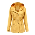 Chaqueta impermeable amarilla con capucha para mujer y cintura ajustable con cordón - S / Amarillo