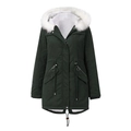 Damen Winterparka in Dunkelgrün mit großem weißen Kunstfellkragen und Taillenzugband - EU(3XL) / Grün