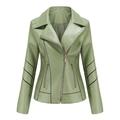 Detalle de chaqueta de cuero sintético verde claro con solapas y cremalleras - S / Verde Mostaza