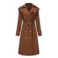 Klassieke donkerbruine lange trenchcoat met dubbele rij knopen en tailleceintuur - S / Bruin