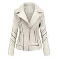 Detalle de la chaqueta de cuero sintético blanco roto con cremallera asimétrica y ribete - S / Blanco Roto