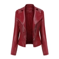 Detail of burgundy faux leather biker jacket featuring metallic rivets and silver zippers - XS / Burgundy