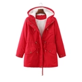 Parka da donna rosso con cappuccio, calda fodera in pile e coulisse regolabile in vita - S / Rosso