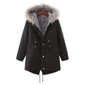 Herren Winterparka in Schwarz mit warmem Fleece-Futter und dicker Kunstpelz-Kapuze - S / Schwarz