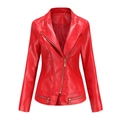 Damen Slim Fit rote PU-Leder Bikerjacke mit asymmetrischem Reißverschluss und Stehkragen - S / Rot