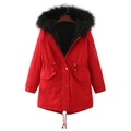 Damen-Parka in Rot mit schwarzem Kunstfellbesatz und verstellbarem Kordelzug - S / Rot