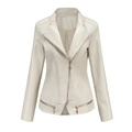 Detail einer eng anliegenden PU-Lederjacke mit Reverskragen und Metall-Reißverschlusstaschen - S / Cremeweiß