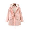Parka rosa da donna con cappuccio, calda fodera in pile e coulisse regolabile in vita - S / Rosa